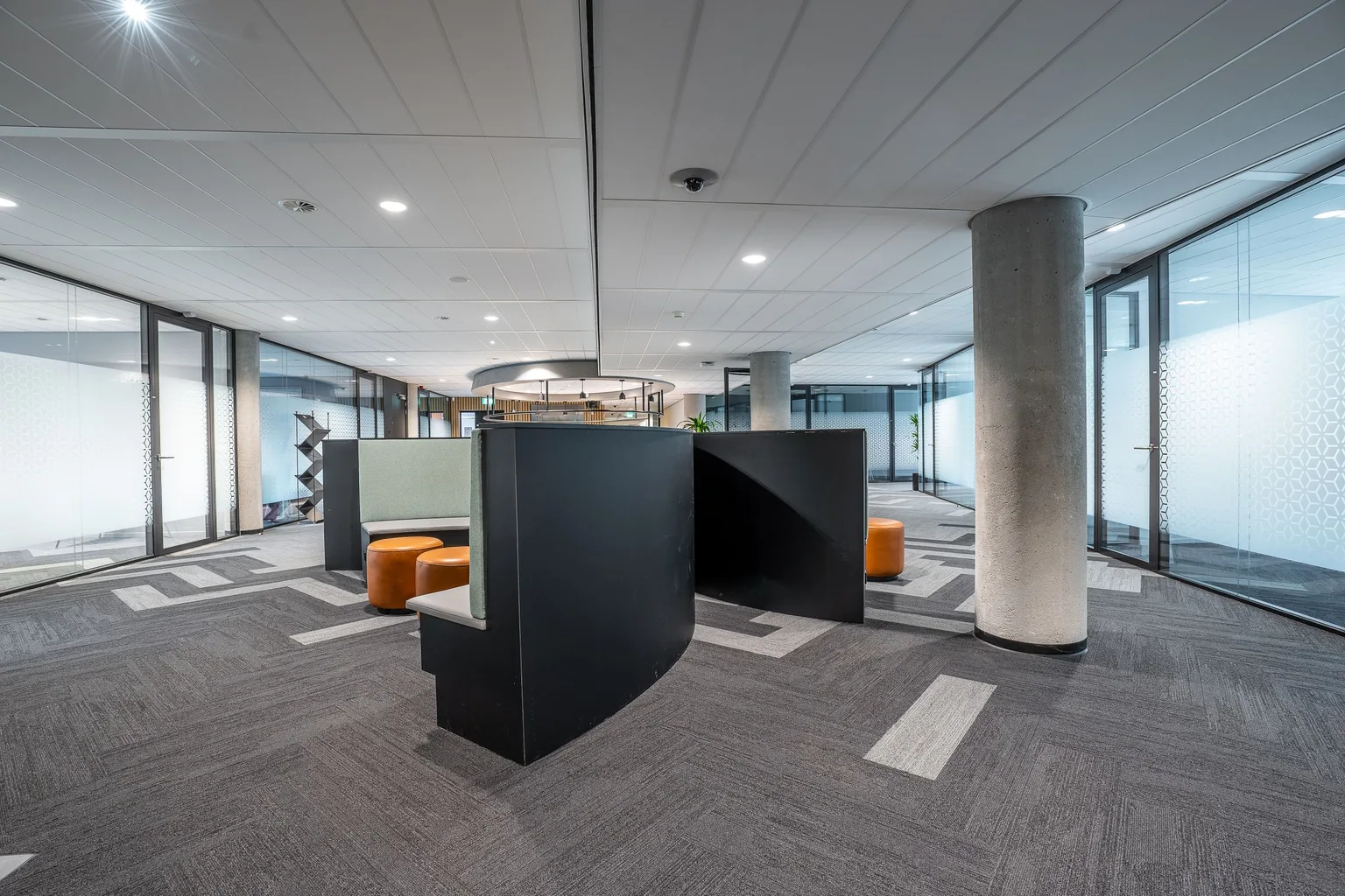 An interior of a modern office space